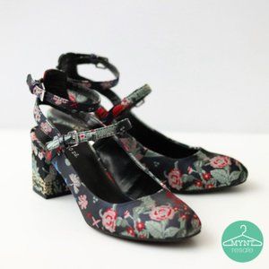 Indigo Rd. Navy Embroidered Floral Block Heels